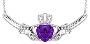 Amethyst Silver Claddagh Necklace