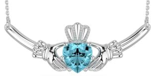 Aquamarine Silver Claddagh Necklace