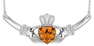 Citrine Silver Claddagh Necklace