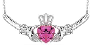 Pink Tourmaline Silver Claddagh Necklace