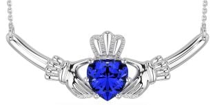 Sapphire Silver Claddagh Necklace