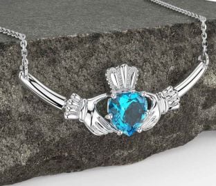 Topaz Silver Claddagh Necklace