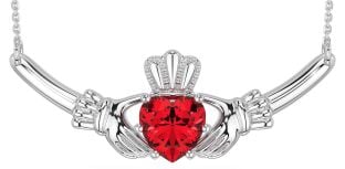 Ruby White Gold Claddagh Necklace