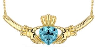 Aquamarine Gold Claddagh Necklace