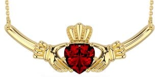 Garnet Gold Claddagh Necklace