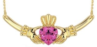 Roze Toermalijn Goud Claddagh Halsketting