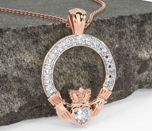 Diamond Rose Gold Silver Claddagh Necklace