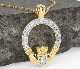 Diamond Gold Silver Claddagh Necklace