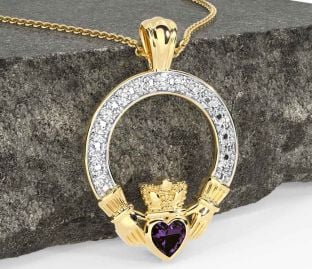 Diamond Alexandrite Gold Claddagh Necklace