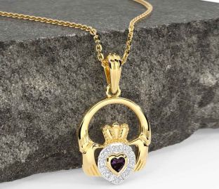 Diamond Alexandrite Gold Silver Claddagh Necklace