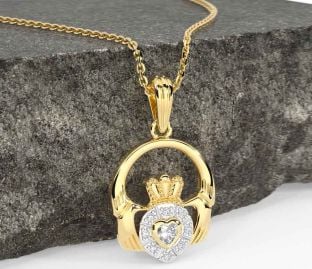 Diamond Gold Silver Claddagh Necklace