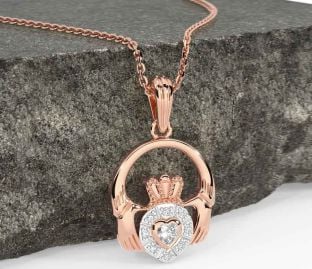 Diamond Rose Gold Claddagh Necklace