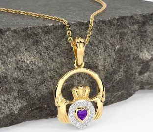 Diamond Amethyst Gold Claddagh Necklace
