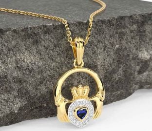 Diamond Sapphire Gold Claddagh Necklace