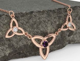 Diamond Alexandrite Rose Gold Silver Celtic Trinity Knot Necklace