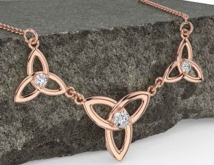 Diamond Rose Gold Silver Celtic Trinity Knot Necklace