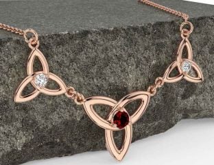 Diamond Garnet Rose Gold Silver Celtic Trinity Knot Necklace