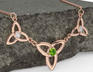 Diamond Peridot Rose Gold Silver Celtic Trinity Knot Necklace
