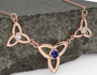 Diamond Sapphire Rose Gold Silver Celtic Trinity Knot Necklace
