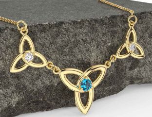 Diamond Topaz Gold Silver Celtic Trinity Knot Necklace