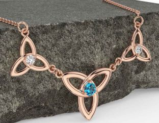 Diamond Topaz Rose Gold Celtic Trinity Knot Necklace