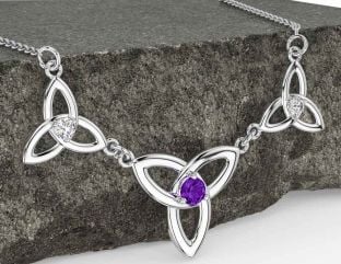 Diamond Amethyst Silver Celtic Trinity Knot Necklace