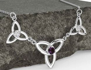 Diamond Alexandrite Silver Celtic Trinity Knot Necklace
