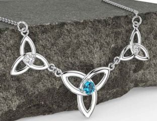 Diamond Topaz Silver Celtic Trinity Knot Necklace