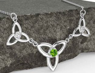 Diamond Peridot White Gold Celtic Trinity Knot Necklace