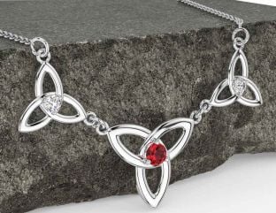Diamond Ruby White Gold Celtic Trinity Knot Necklace