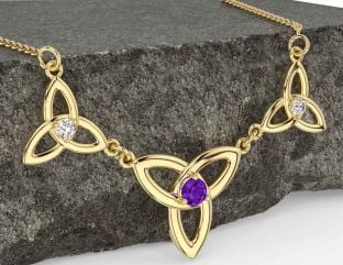 Diamond Amethyst Gold Celtic Trinity Knot Necklace