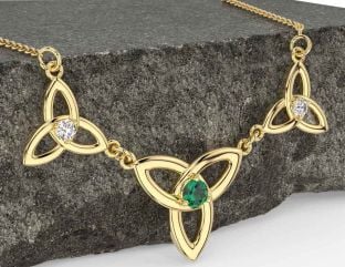 Diamond Emerald Gold Celtic Trinity Knot Necklace