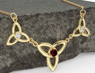 Diamond Garnet Gold Celtic Trinity Knot Necklace