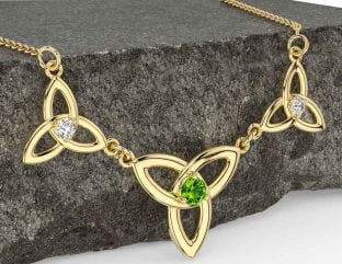 Diamond Peridot Gold Celtic Trinity Knot Necklace