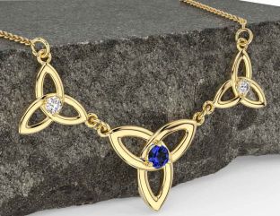 Diamond Sapphire Gold Celtic Trinity Knot Necklace