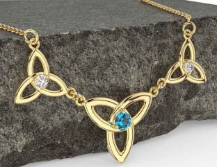 Diamond Topaz Gold Celtic Trinity Knot Necklace