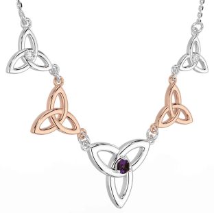 Diamond Alexandrite Rose Gold Silver Celtic Trinity Knot Necklace