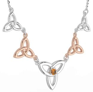 Diamond Citrine Rose Gold Silver Celtic Trinity Knot Necklace