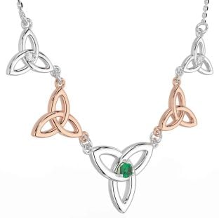 Diamond Emerald Rose Gold Silver Celtic Trinity Knot Necklace