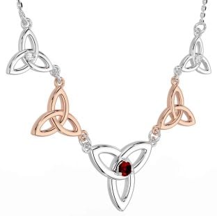 Diamond Garnet Rose Gold Silver Celtic Trinity Knot Necklace