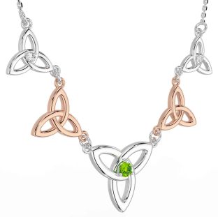 Diamond Peridot Rose Gold Silver Celtic Trinity Knot Necklace