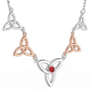 Diamond Ruby Rose Gold Silver Celtic Trinity Knot Necklace