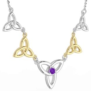 Diamond Amethyst Gold Silver Celtic Trinity Knot Necklace