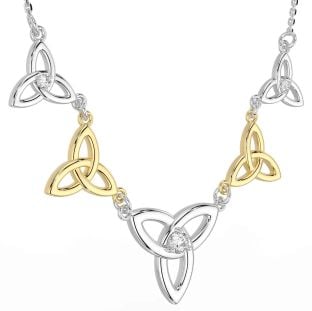 Diamond Gold Silver Celtic Trinity Knot Necklace