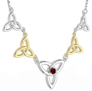 Diamond Garnet Gold Silver Celtic Trinity Knot Necklace