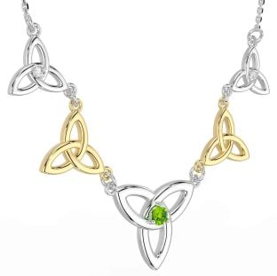 Diamond Peridot Gold Silver Celtic Trinity Knot Necklace