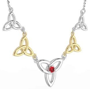 Diamond Ruby Gold Silver Celtic Trinity Knot Necklace