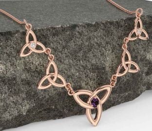 Diamond Alexandrite Rose Gold Silver Celtic Trinity Knot Necklace