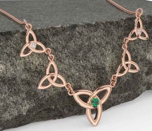 Diamond Emerald Rose Gold Silver Celtic Trinity Knot Necklace