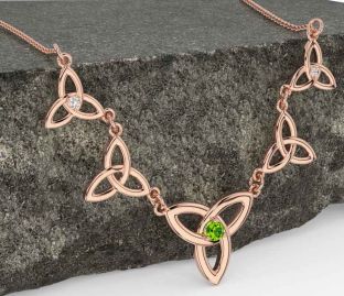 Diamond Peridot Rose Gold Silver Celtic Trinity Knot Necklace